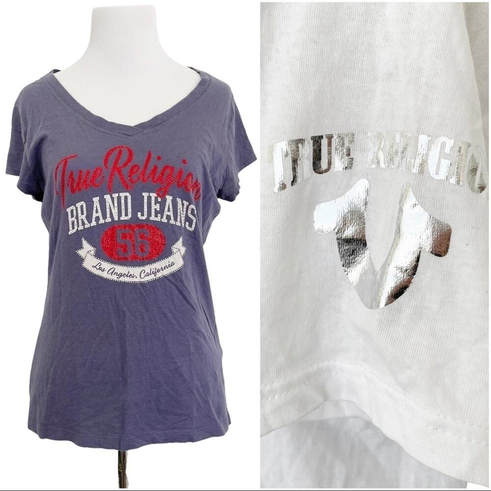 TRUE RELIGION - SET OF TWO Size Small Cotton Crewneck Tees Rhinestone & Metallic